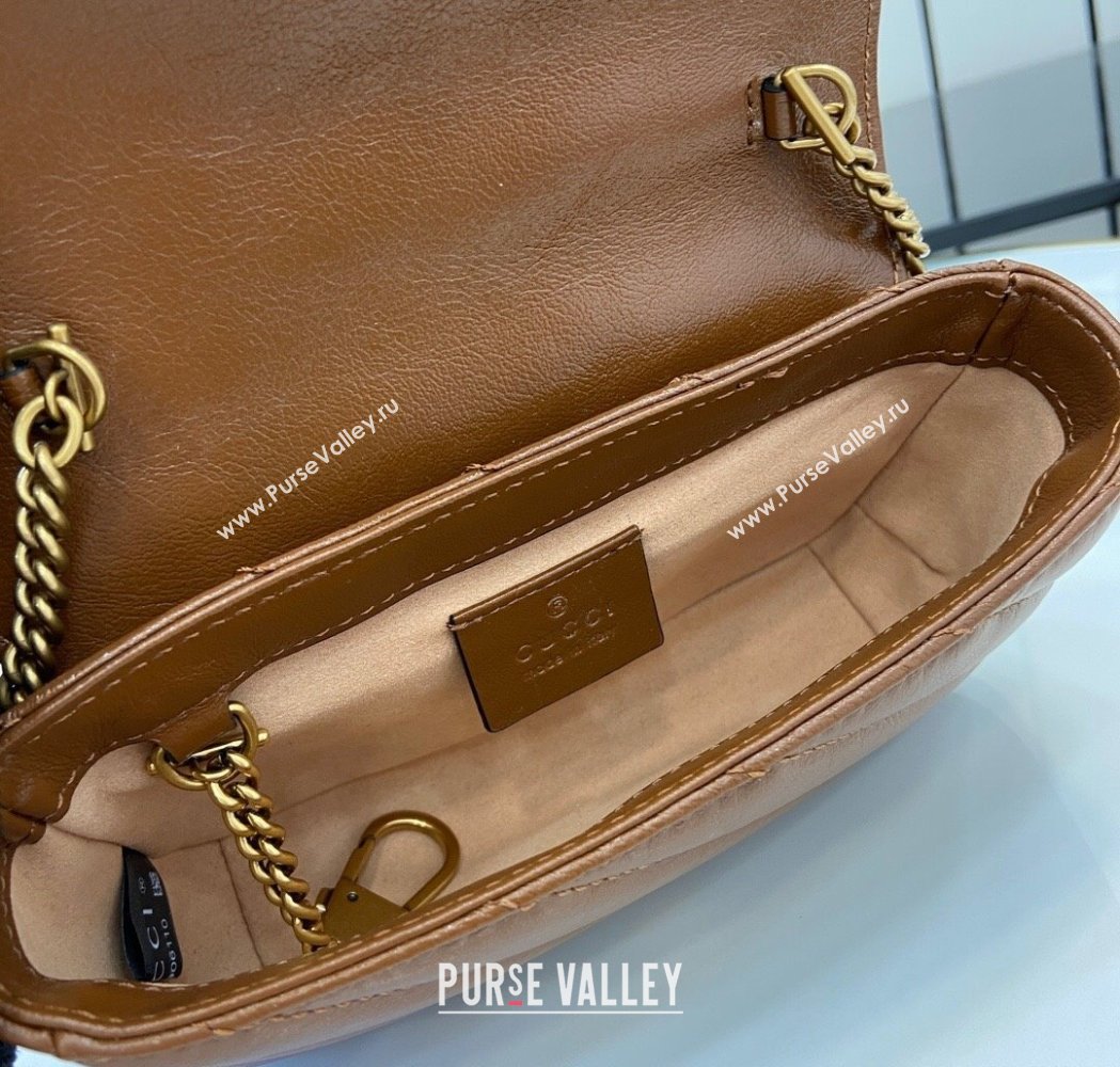 Gucci GG Marmont Diagonal Leather Super Mini Bag ‎476433 Brown 2025 (XLU-250117040)