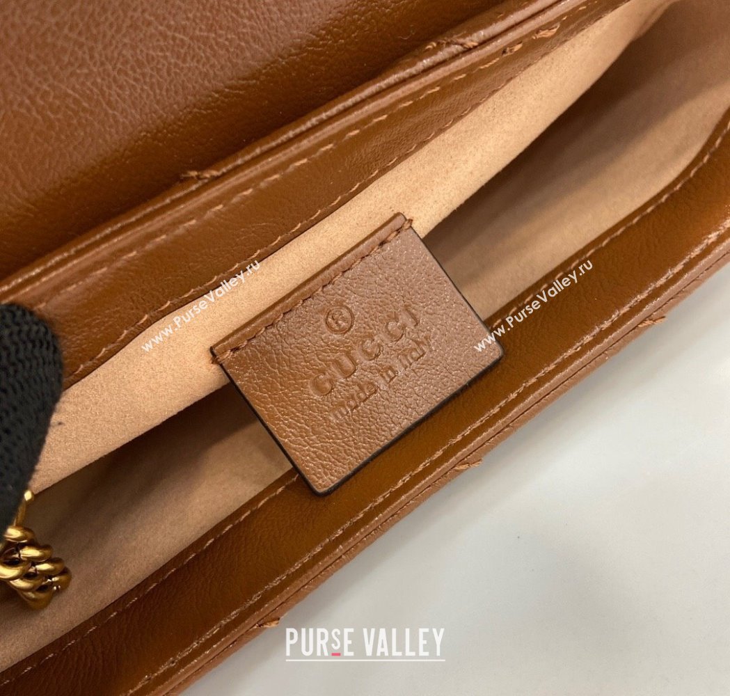 Gucci GG Marmont Diagonal Leather Super Mini Bag ‎476433 Brown 2025 (XLU-250117040)