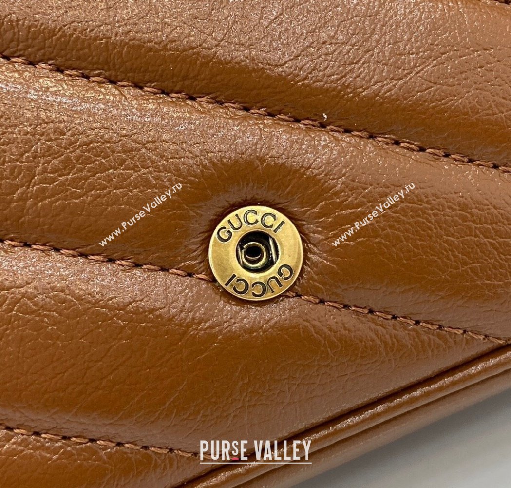 Gucci GG Marmont Diagonal Leather Super Mini Bag ‎476433 Brown 2025 (XLU-250117040)