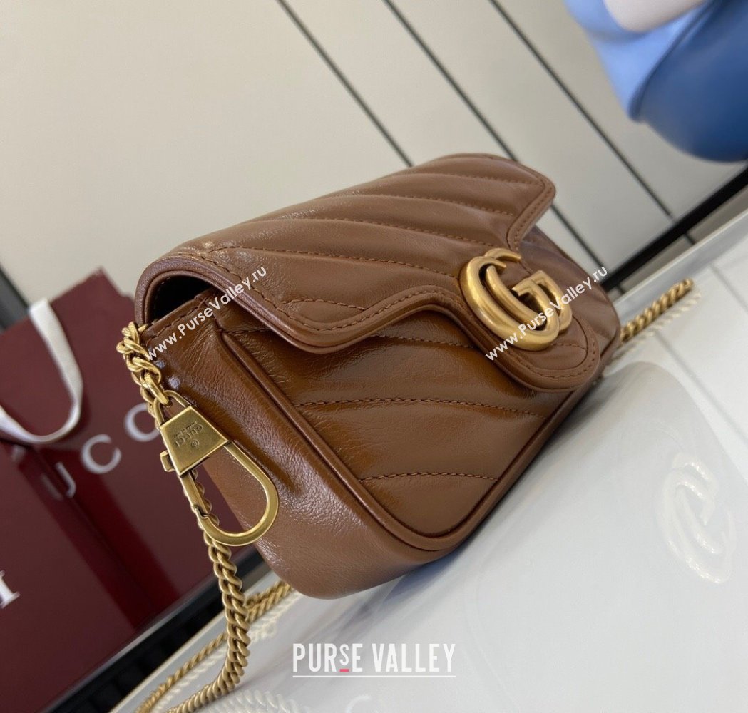 Gucci GG Marmont Diagonal Leather Super Mini Bag ‎476433 Brown 2025 (XLU-250117040)