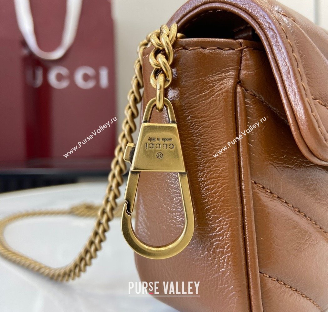 Gucci GG Marmont Diagonal Leather Super Mini Bag ‎476433 Brown 2025 (XLU-250117040)
