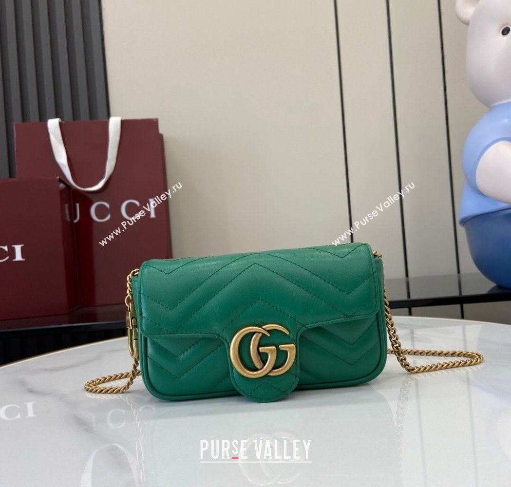 Gucci GG Marmont Matelasse Leather Super Mini Bag ‎476433 Green 2025 (XLU-250117041)