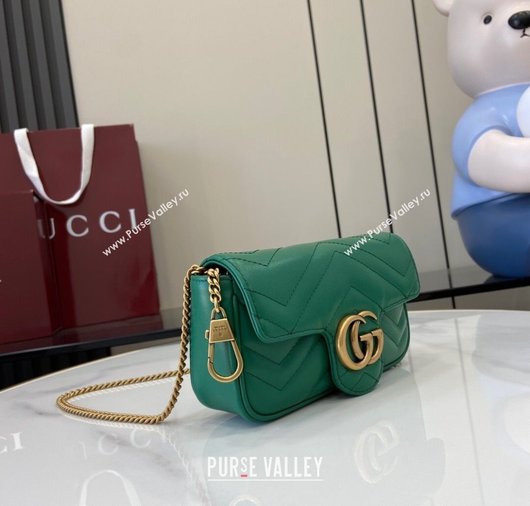 Gucci GG Marmont Matelasse Leather Super Mini Bag ‎476433 Green 2025 (XLU-250117041)