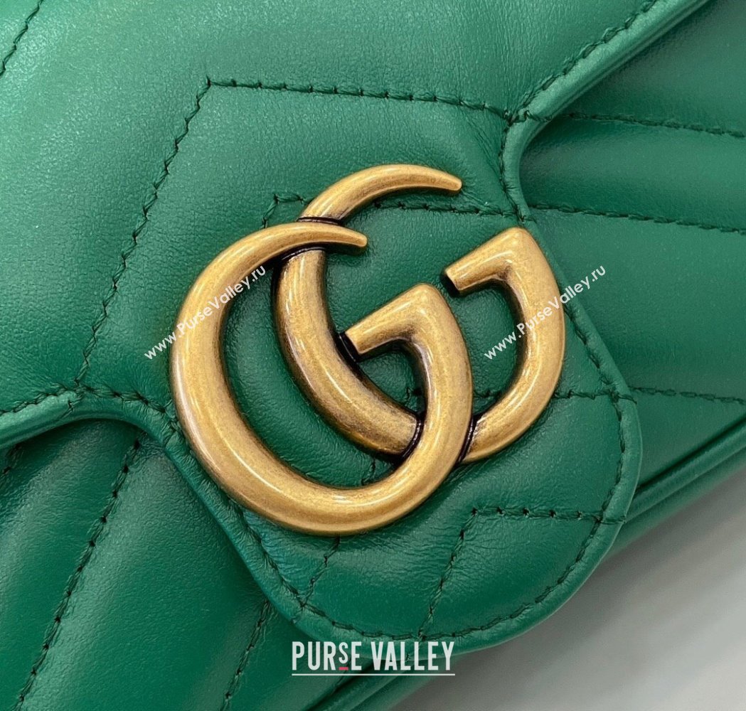 Gucci GG Marmont Matelasse Leather Super Mini Bag ‎476433 Green 2025 (XLU-250117041)