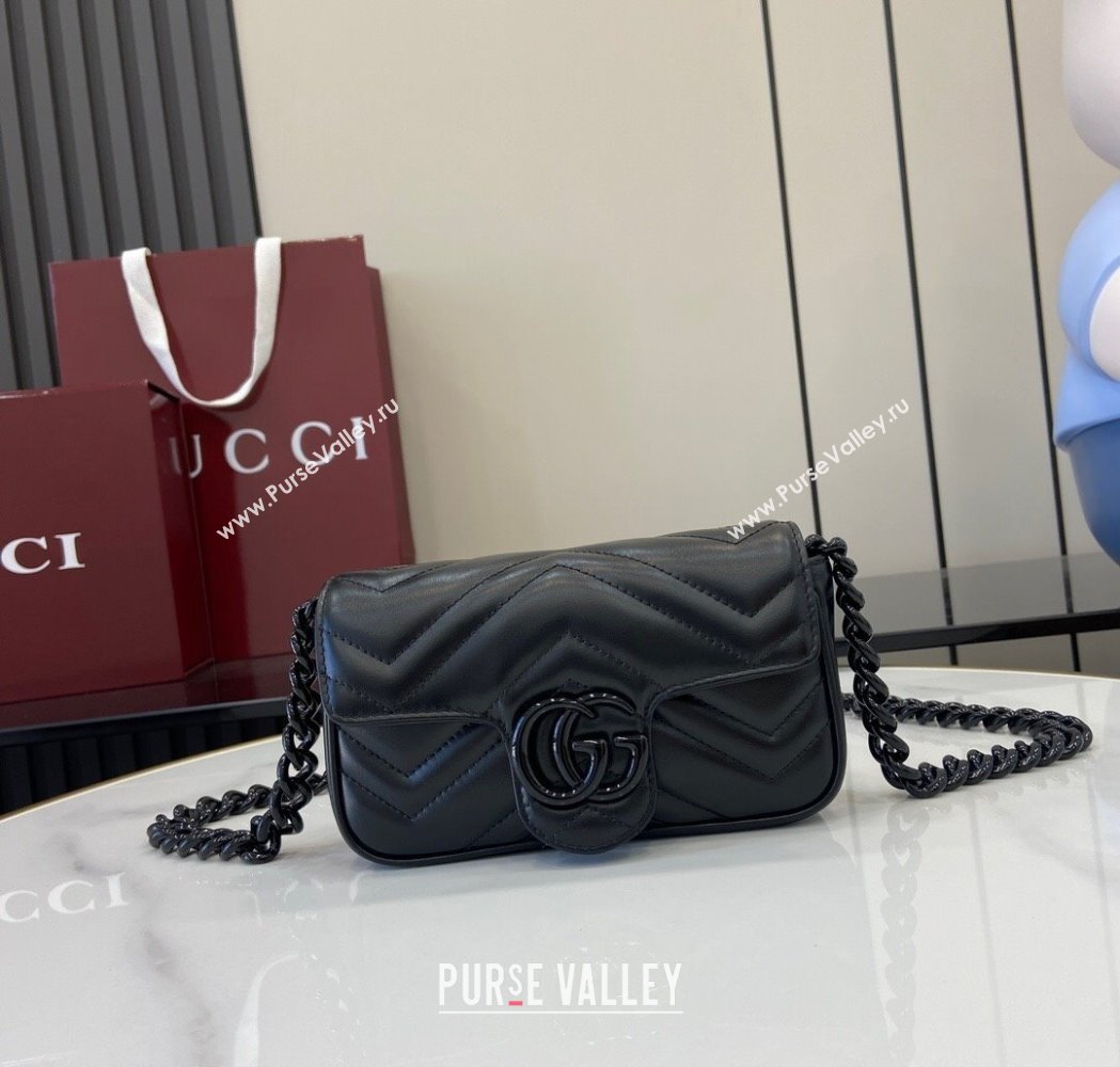 Gucci GG Marmont Chain Belt bag 699757 All Black 2025 (XLU-250117046)