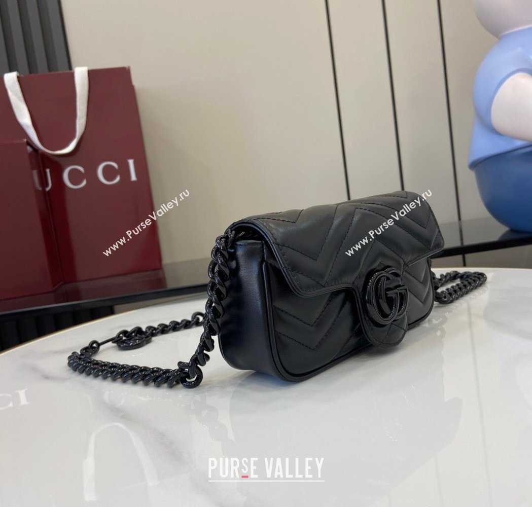 Gucci GG Marmont Chain Belt bag 699757 All Black 2025 (XLU-250117046)