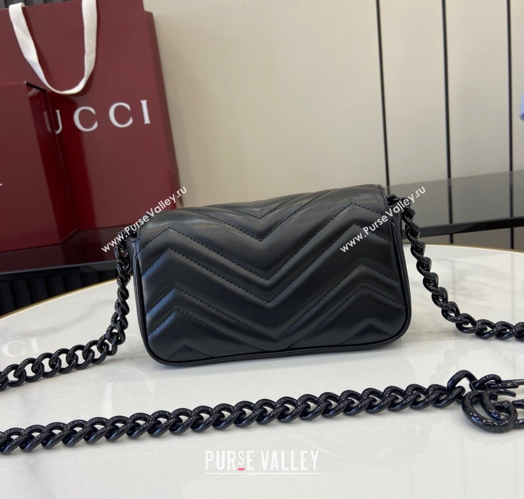 Gucci GG Marmont Chain Belt bag 699757 All Black 2025 (XLU-250117046)
