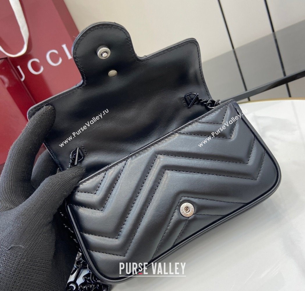 Gucci GG Marmont Chain Belt bag 699757 All Black 2025 (XLU-250117046)
