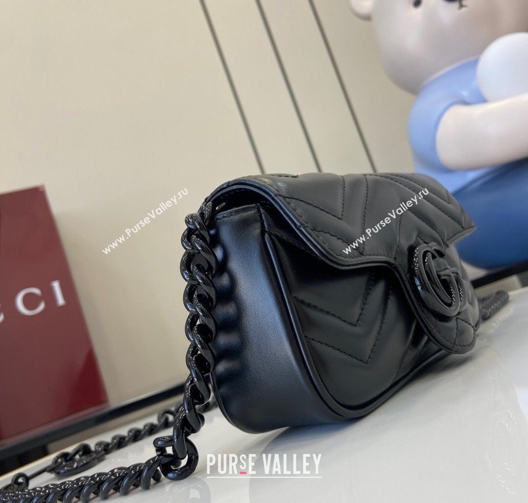 Gucci GG Marmont Chain Belt bag 699757 All Black 2025 (XLU-250117046)
