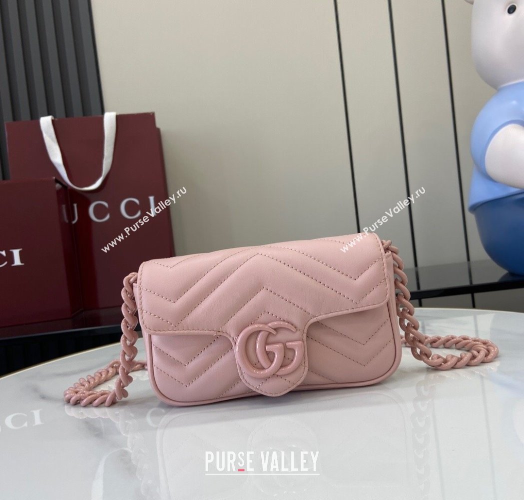 Gucci GG Marmont Chain Belt bag 699757 All Light Pink 2025 (XLU-250117047)