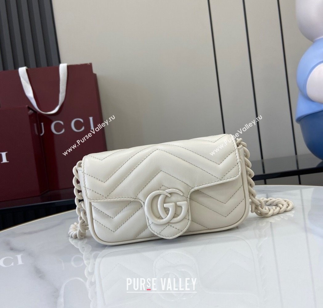 Gucci GG Marmont Chain Belt bag 699757 All White 2025 (XLU-250117048)