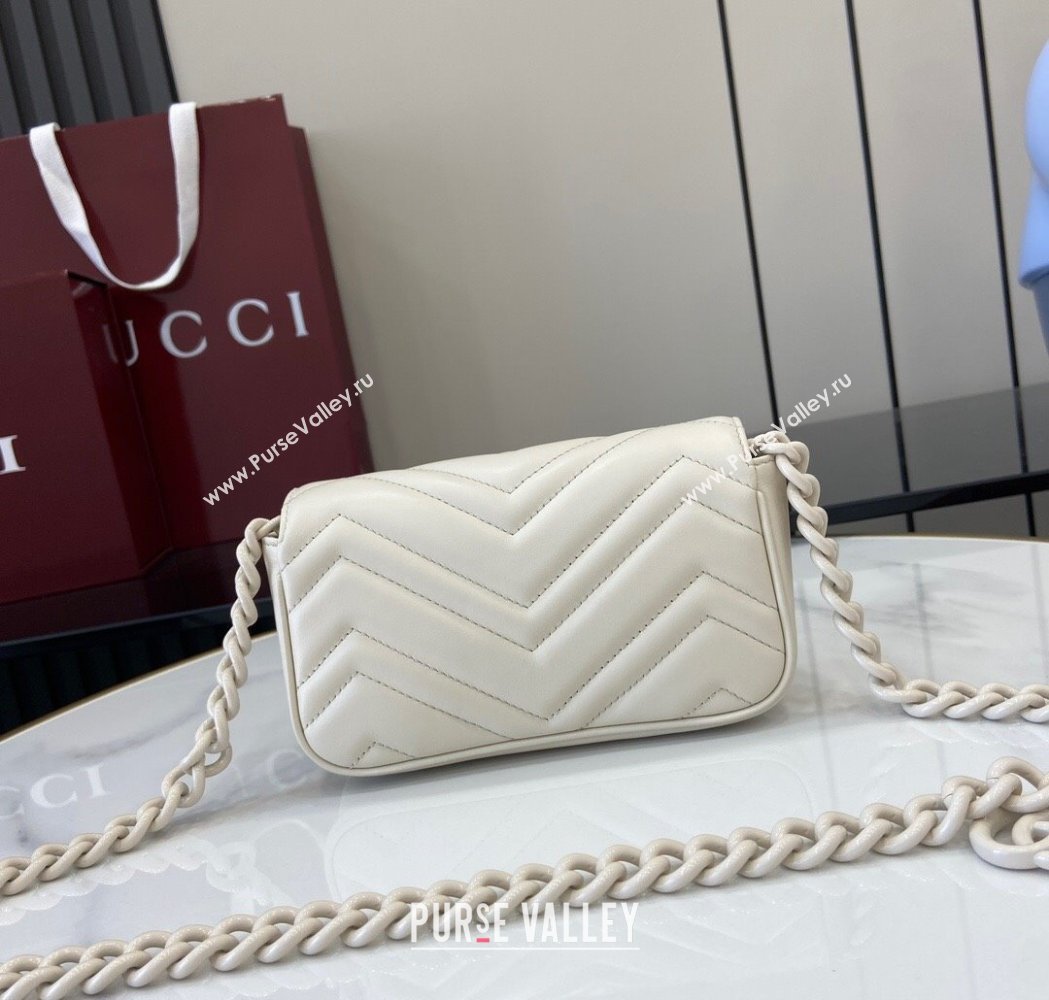 Gucci GG Marmont Chain Belt bag 699757 All White 2025 (XLU-250117048)