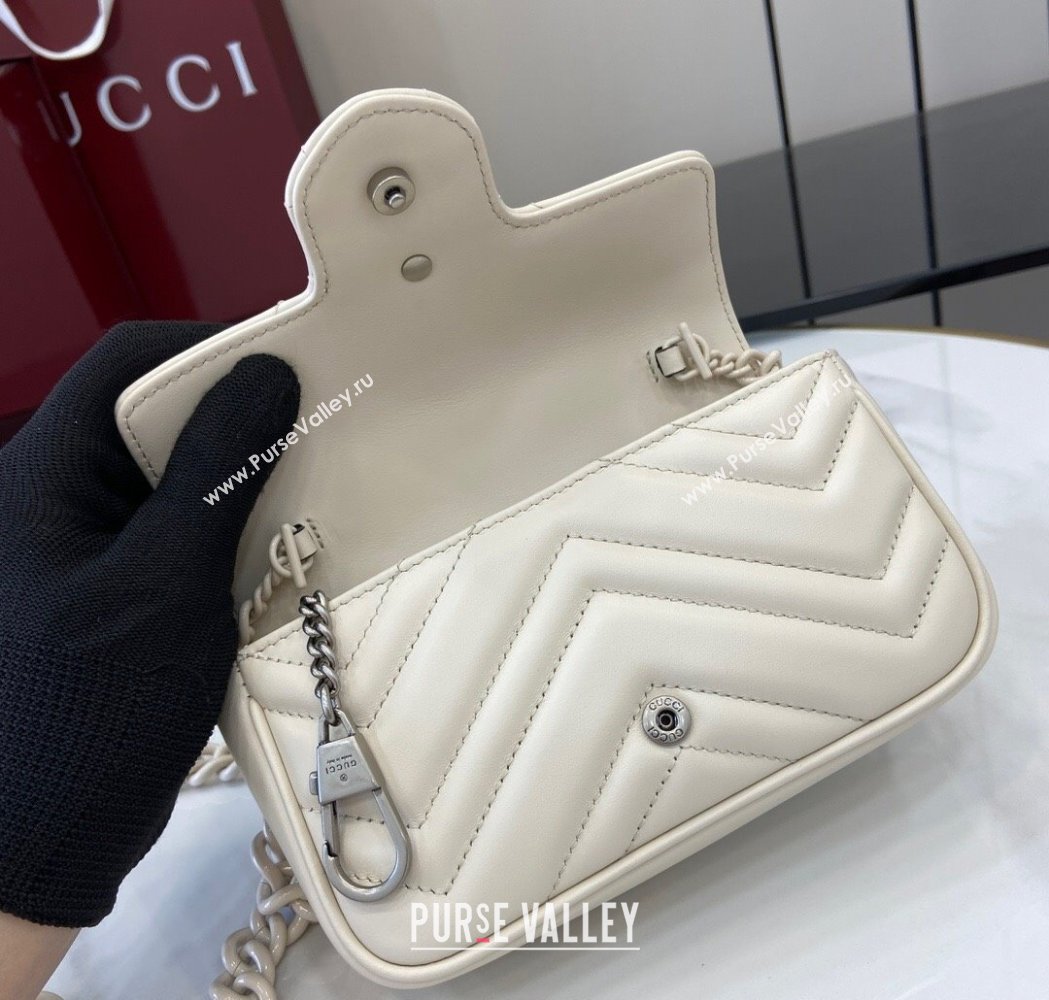 Gucci GG Marmont Chain Belt bag 699757 All White 2025 (XLU-250117048)