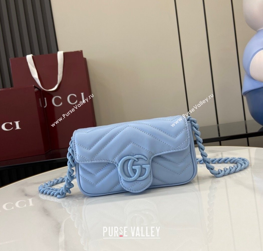 Gucci GG Marmont Chain Belt bag 699757 All Light Blue 2025 (XLU-250117049)