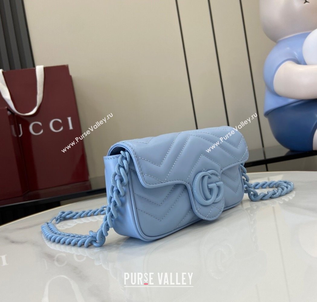 Gucci GG Marmont Chain Belt bag 699757 All Light Blue 2025 (XLU-250117049)