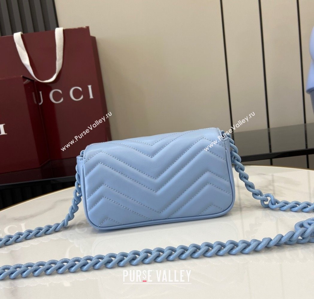 Gucci GG Marmont Chain Belt bag 699757 All Light Blue 2025 (XLU-250117049)