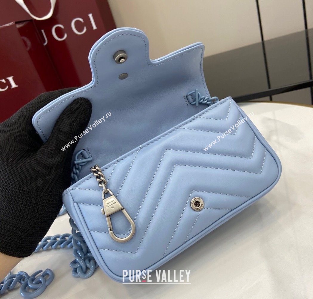 Gucci GG Marmont Chain Belt bag 699757 All Light Blue 2025 (XLU-250117049)