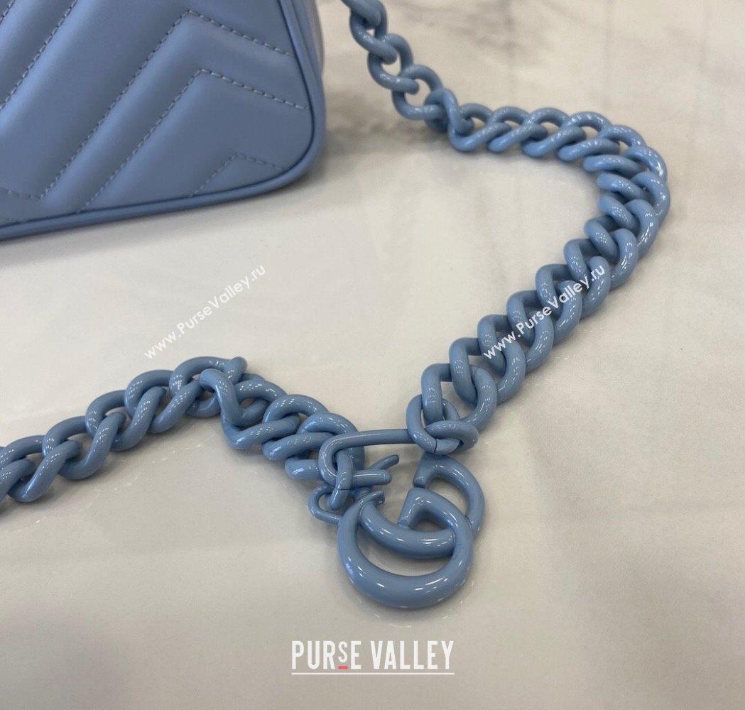 Gucci GG Marmont Chain Belt bag 699757 All Light Blue 2025 (XLU-250117049)