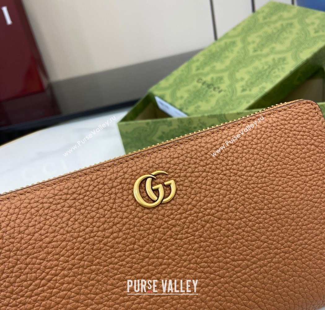 Gucci Double G Zip Around Long Wallet with Bamboo in Grained Leather Brown 2025 739499 (XLU-250117005)