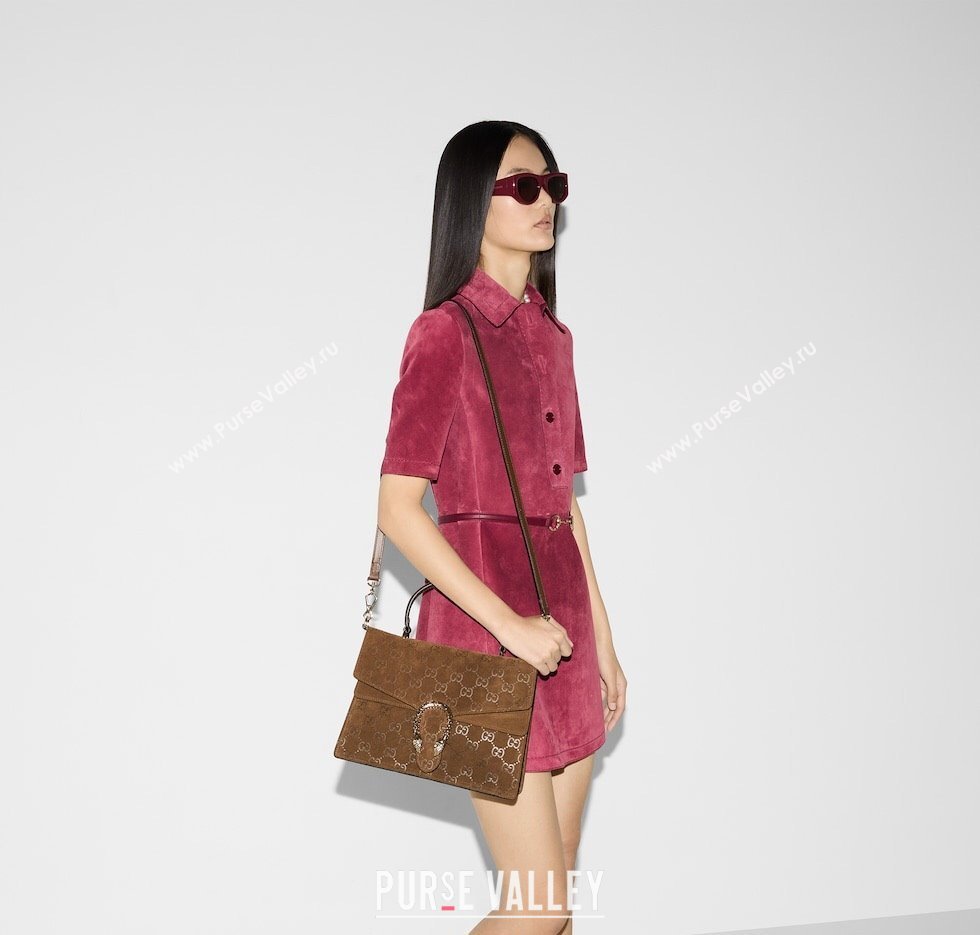 Gucci Dionysus Large Shoulder Bag in GG Suede Brown 2025 795003 (XLU-250117016)