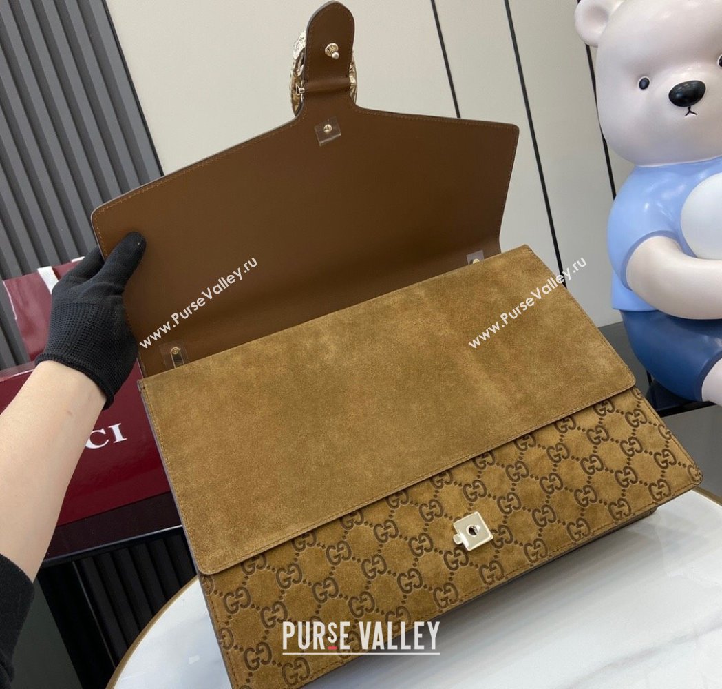 Gucci Dionysus Large Shoulder Bag in GG Suede Brown 2025 795003 (XLU-250117016)