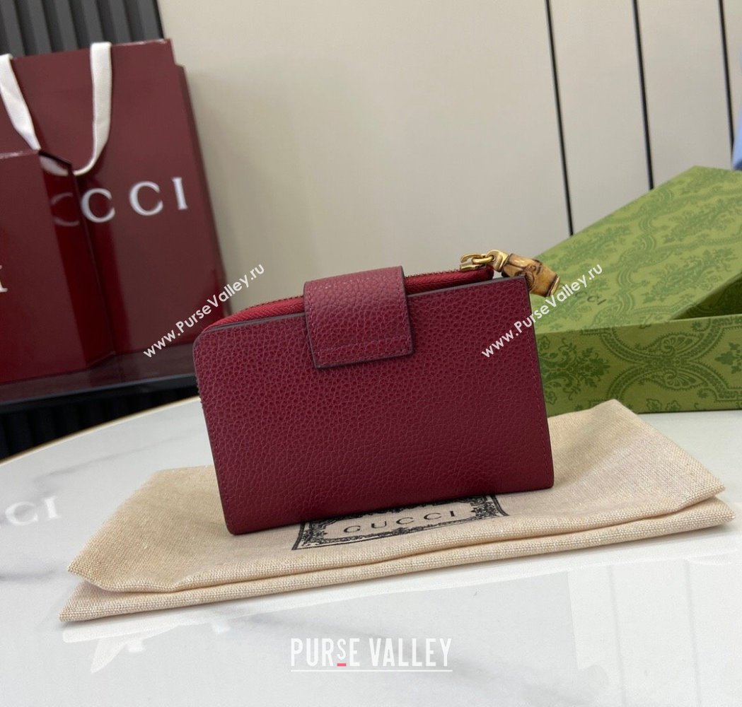 Gucci Medium Double G Wallet with Bamboo in Grained Leather Red 2025 739498 (XLU-250117001)