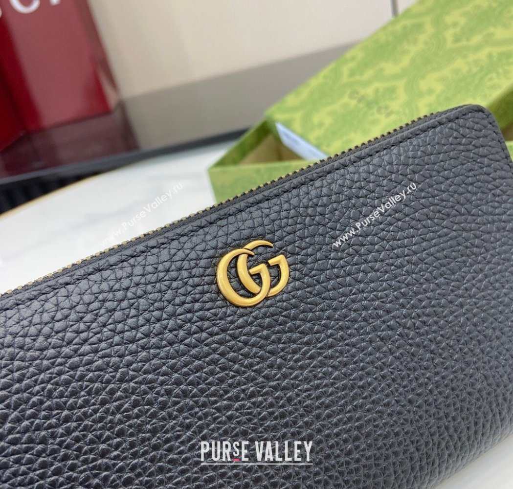 Gucci Double G Zip Around Long Wallet with Bamboo in Grained Leather Black 2025 739499 (XLU-250117006)