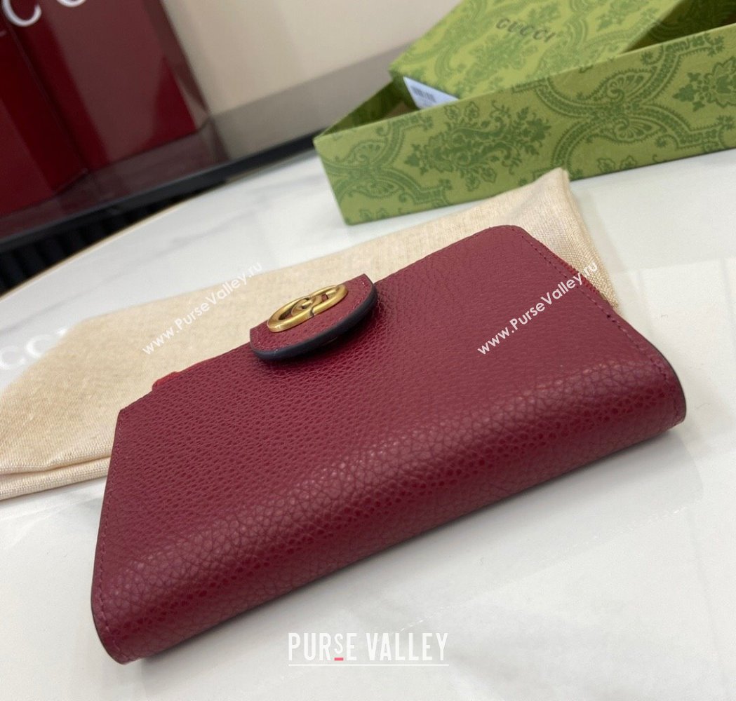 Gucci Medium Double G Wallet with Bamboo in Grained Leather Red 2025 739498 (XLU-250117001)
