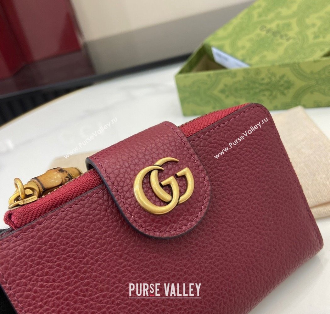 Gucci Medium Double G Wallet with Bamboo in Grained Leather Red 2025 739498 (XLU-250117001)