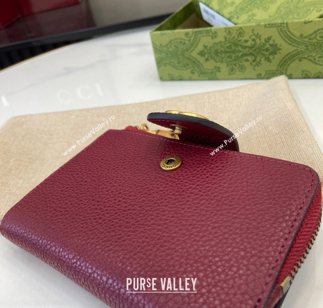 Gucci Medium Double G Wallet with Bamboo in Grained Leather Red 2025 739498 (XLU-250117001)
