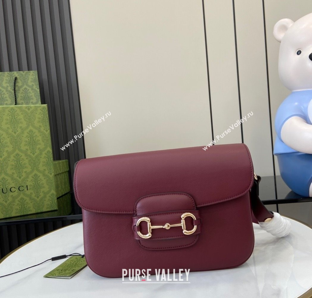 Gucci Horsebit 1955 Leather Soft Small Shoulder Bag Burgundy 2025 815178 (XLU-250117020)