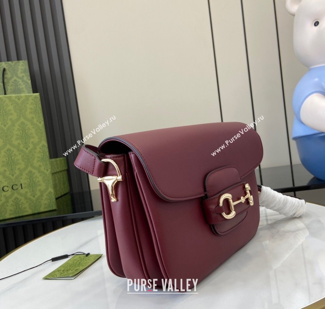Gucci Horsebit 1955 Leather Soft Small Shoulder Bag Burgundy 2025 815178 (XLU-250117020)