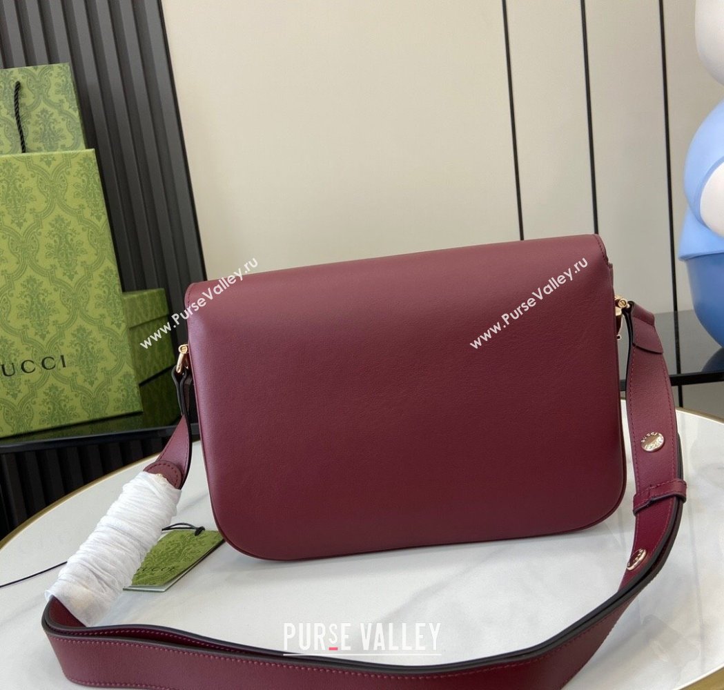 Gucci Horsebit 1955 Leather Soft Small Shoulder Bag Burgundy 2025 815178 (XLU-250117020)