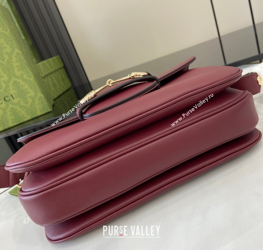 Gucci Horsebit 1955 Leather Soft Small Shoulder Bag Burgundy 2025 815178 (XLU-250117020)
