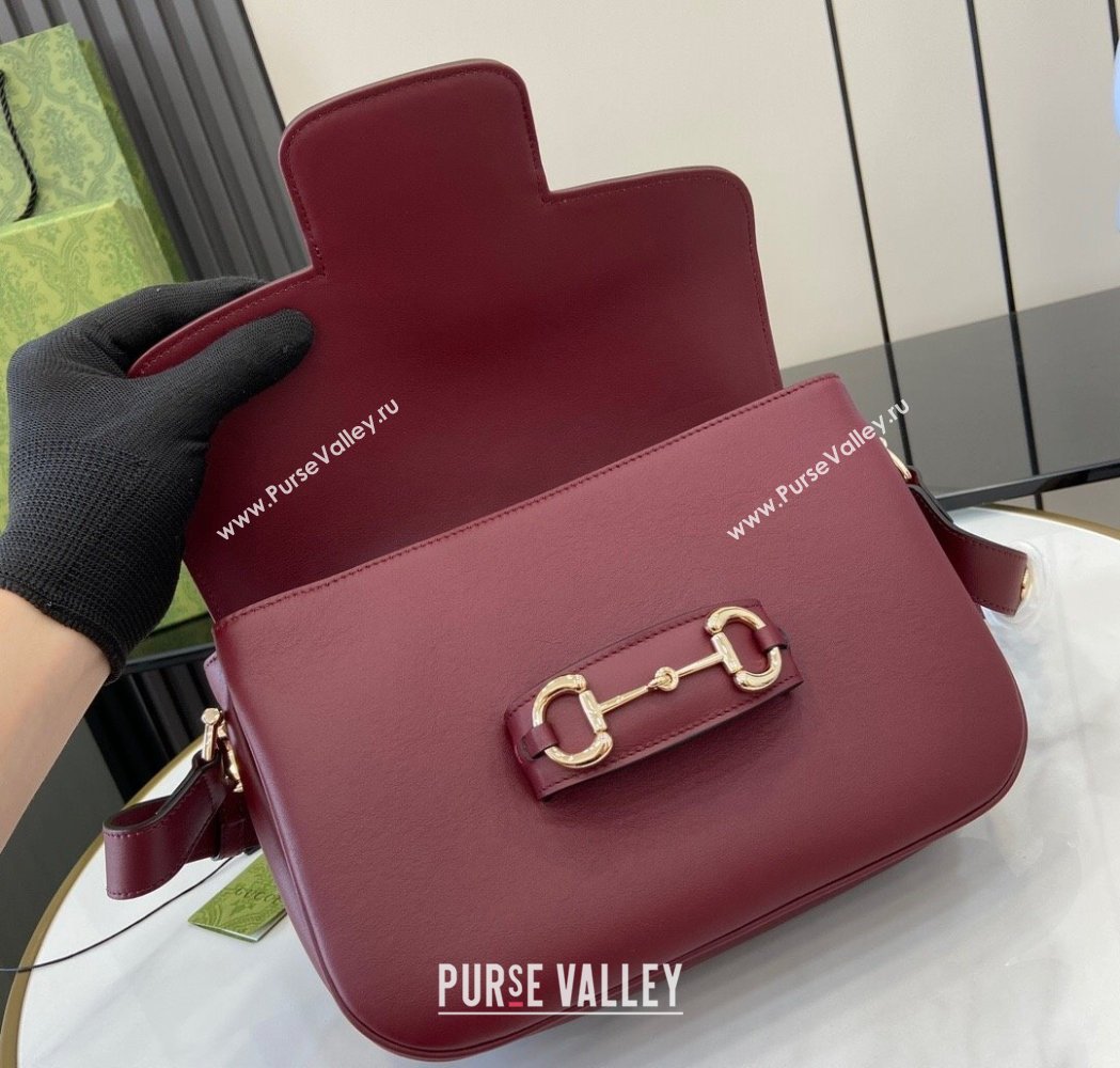 Gucci Horsebit 1955 Leather Soft Small Shoulder Bag Burgundy 2025 815178 (XLU-250117020)
