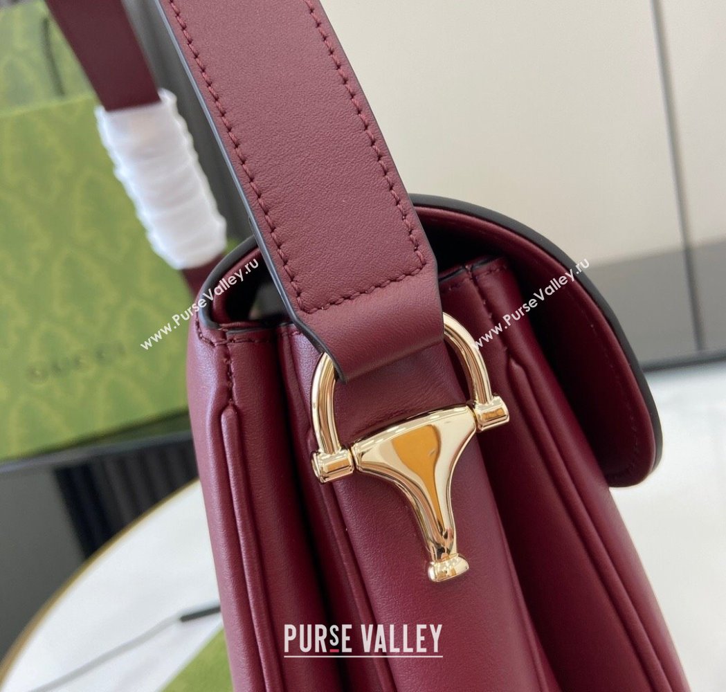 Gucci Horsebit 1955 Leather Soft Small Shoulder Bag Burgundy 2025 815178 (XLU-250117020)