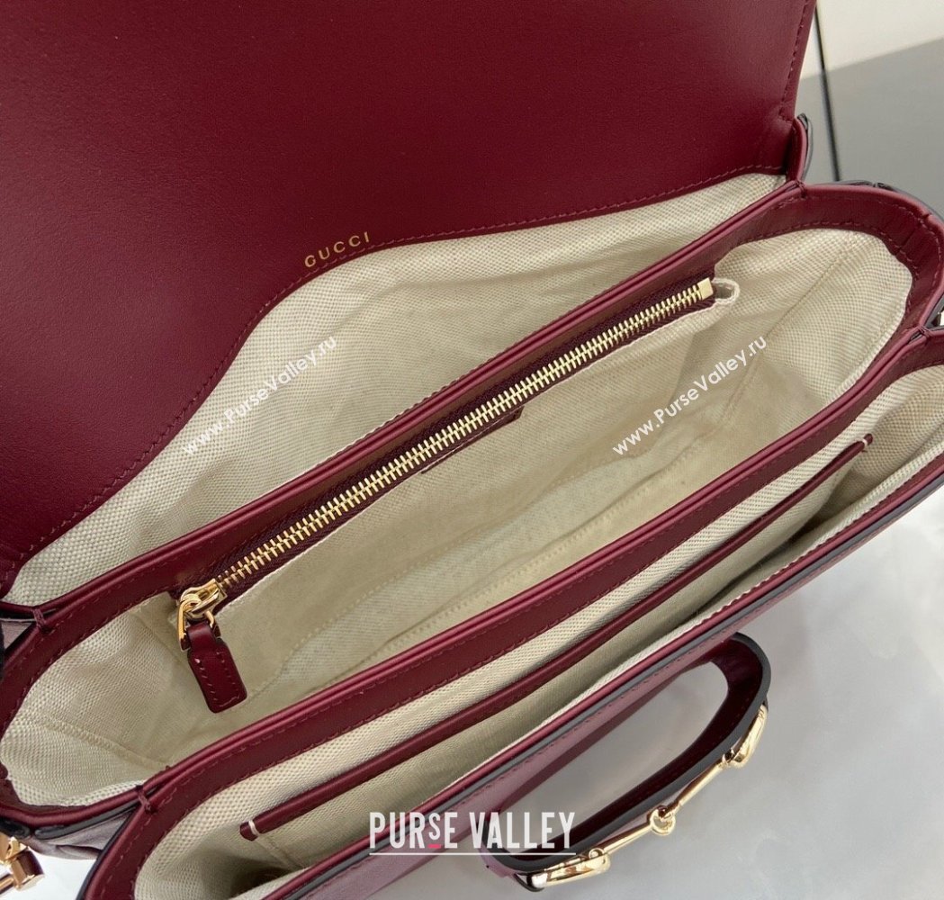 Gucci Horsebit 1955 Leather Soft Small Shoulder Bag Burgundy 2025 815178 (XLU-250117020)