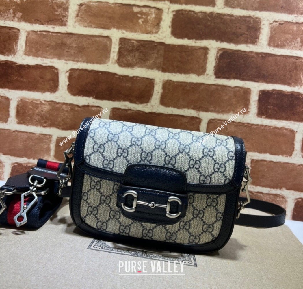 Gucci Horsebit 1955 Mini Bag in GG Supreme Canvas Blue 2025 658574 (DLH-250210067)