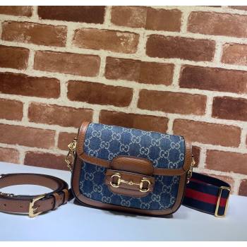 Gucci Horsebit 1955 Mini Bag in GG Supreme Denim Blue 2025 658574 (DLH-250210071)