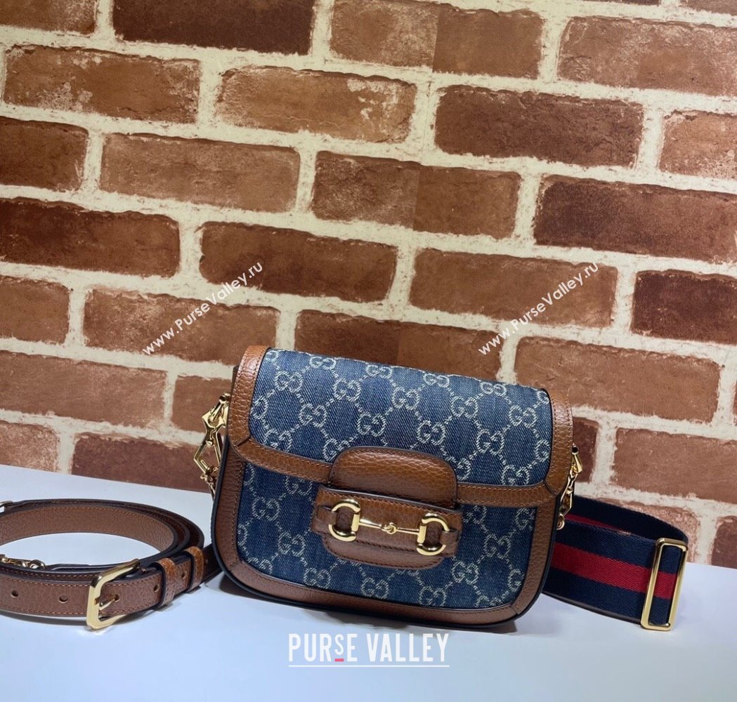 Gucci Horsebit 1955 Mini Bag in GG Supreme Denim Blue 2025 658574 (DLH-250210071)