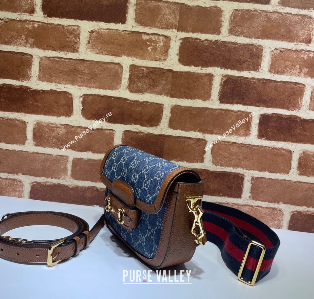 Gucci Horsebit 1955 Mini Bag in GG Supreme Denim Blue 2025 658574 (DLH-250210071)