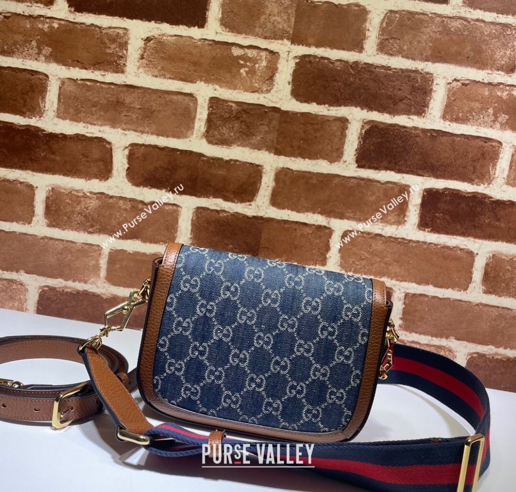 Gucci Horsebit 1955 Mini Bag in GG Supreme Denim Blue 2025 658574 (DLH-250210071)