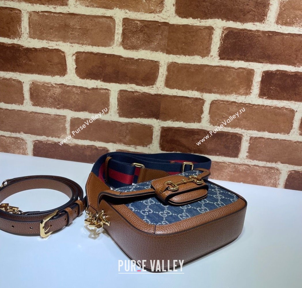 Gucci Horsebit 1955 Mini Bag in GG Supreme Denim Blue 2025 658574 (DLH-250210071)