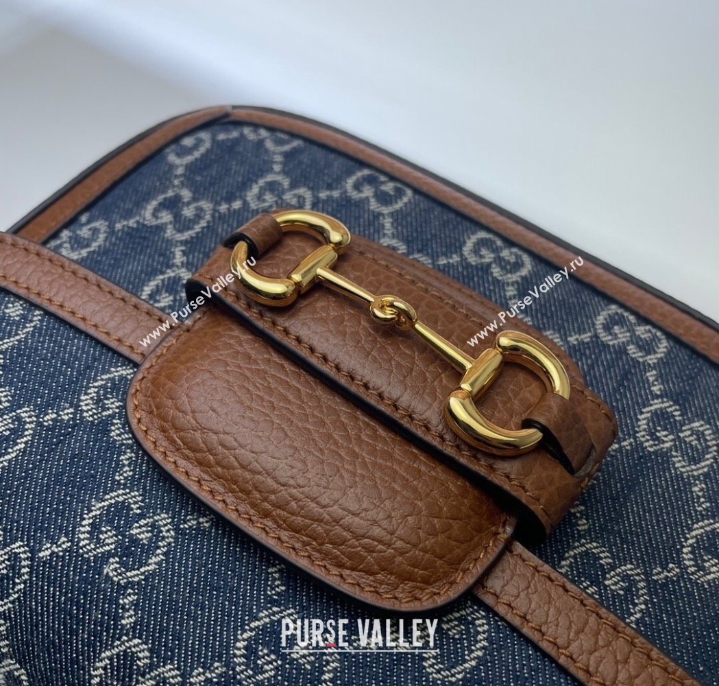 Gucci Horsebit 1955 Mini Bag in GG Supreme Denim Blue 2025 658574 (DLH-250210071)