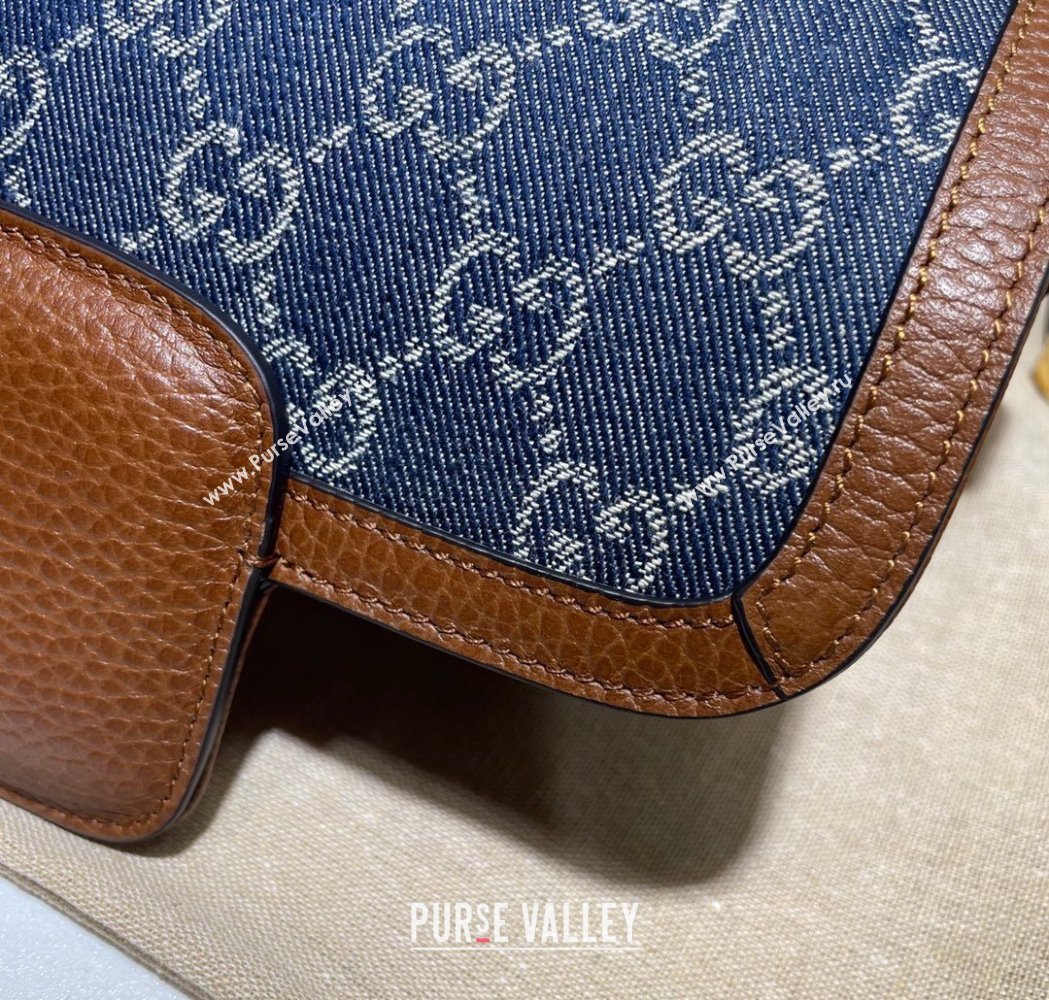 Gucci Horsebit 1955 Mini Bag in GG Supreme Denim Blue 2025 658574 (DLH-250210071)