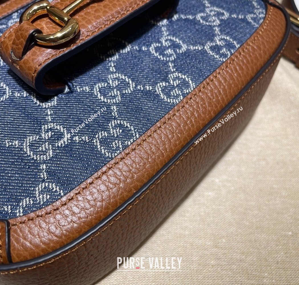 Gucci Horsebit 1955 Mini Bag in GG Supreme Denim Blue 2025 658574 (DLH-250210071)