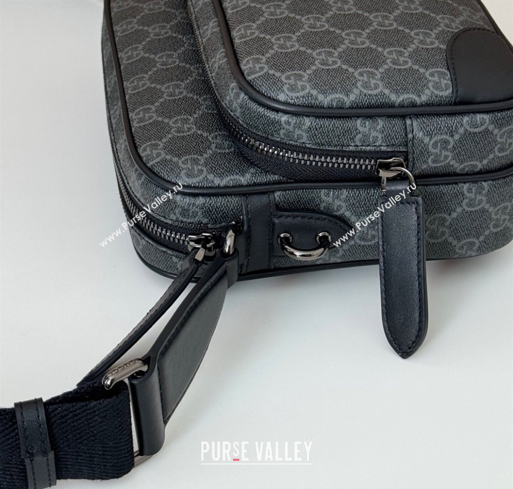 Gucci Mens GG Canvas Emblem Medium Crossbody Bag Black 2025 821160 (DLH-250210076)
