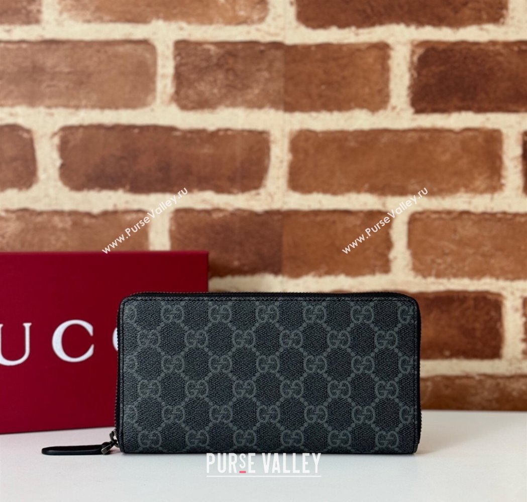 Gucci Mens GG Canvas Zip Around Wallet Black 2025 821207 (DLH-250210078)