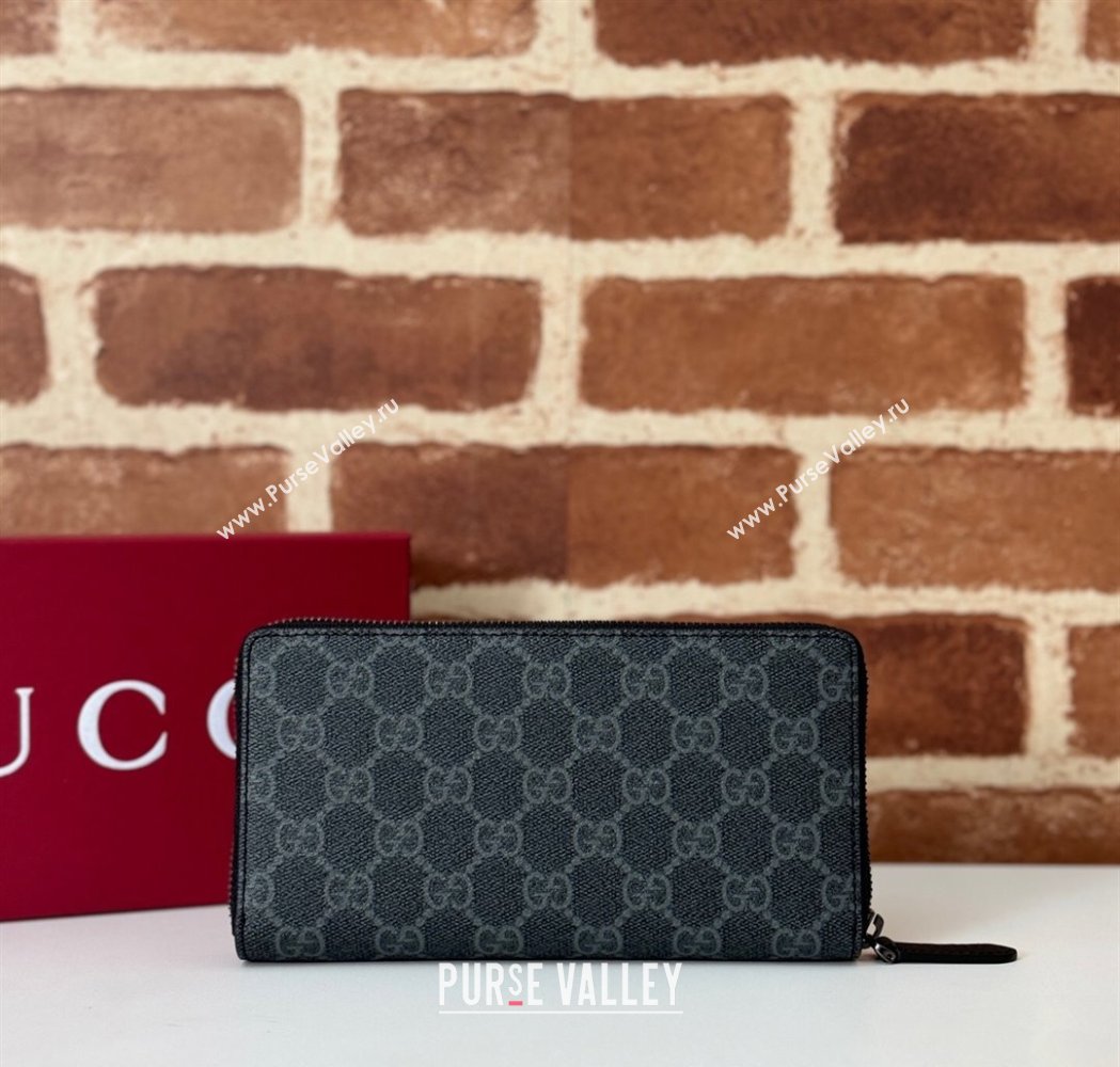 Gucci Mens GG Canvas Zip Around Wallet Black 2025 821207 (DLH-250210078)