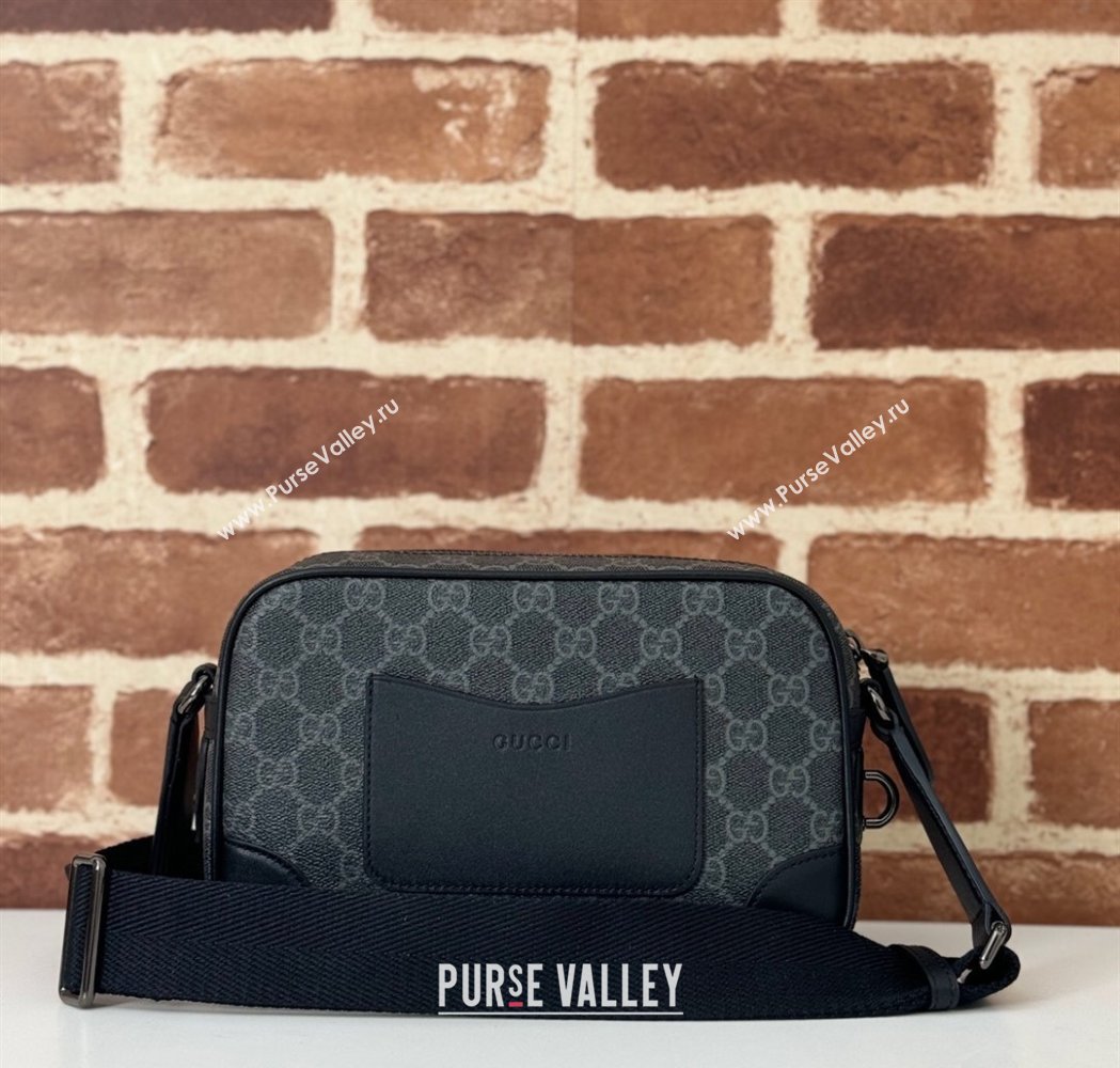 Gucci Mens GG Canvas Emblem Embossed Super Mini Bag Black 2025 ‎821216 (DLH-250210083)